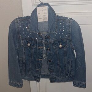 Blue Denim Kids Jacket with pearl and crystal Details